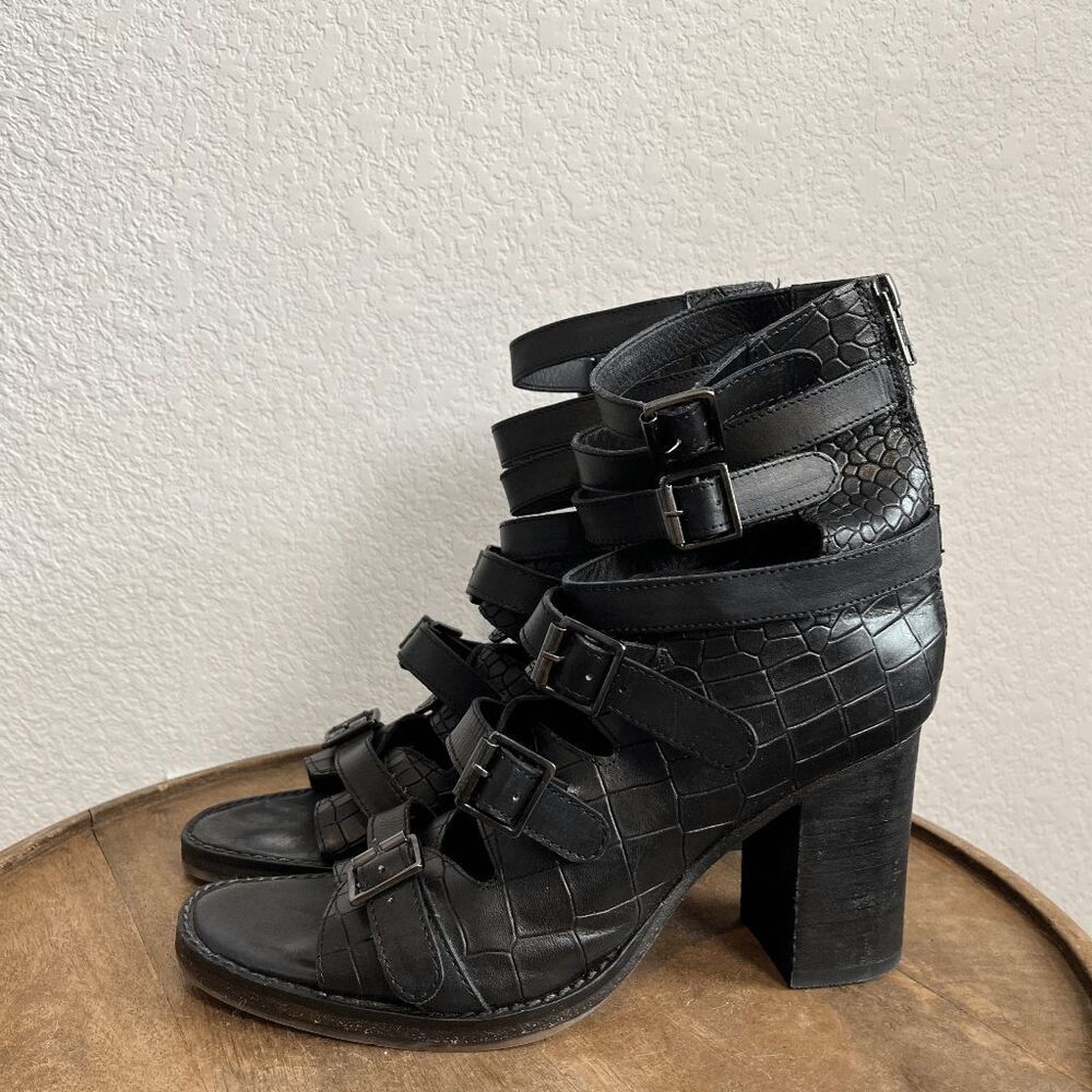 Vintage Foundry Co Black Leather Odessa Gladiator Heeled Sandals Women's Size 9